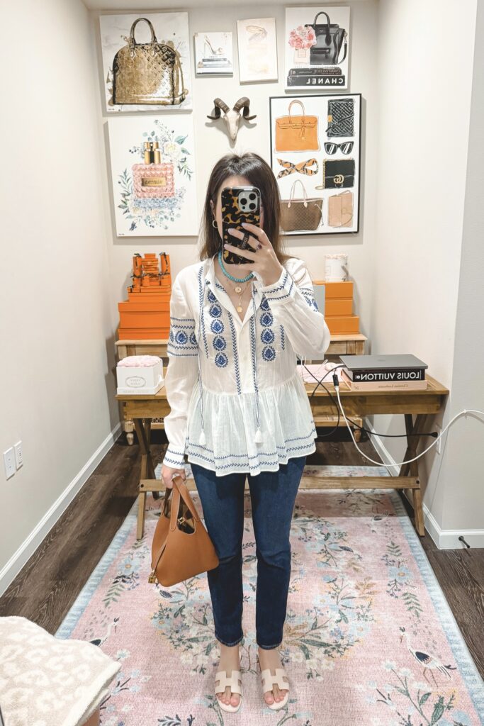 derek lam 10 crosby ailani top with agolde jeans and hermes gold picotin