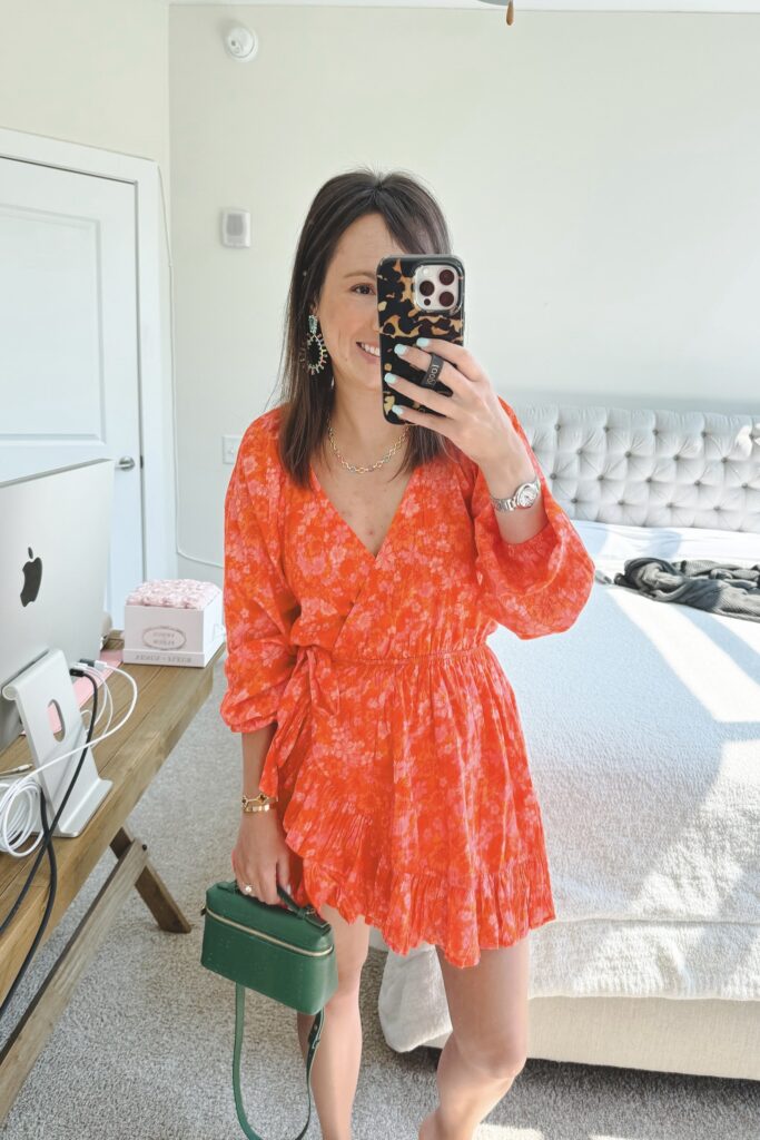 Lovers friends reston orange dress with kendra scott jewelry and lp19