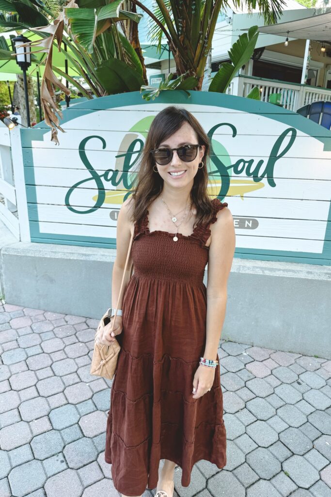 Quince chocolate brown smocked midi dress