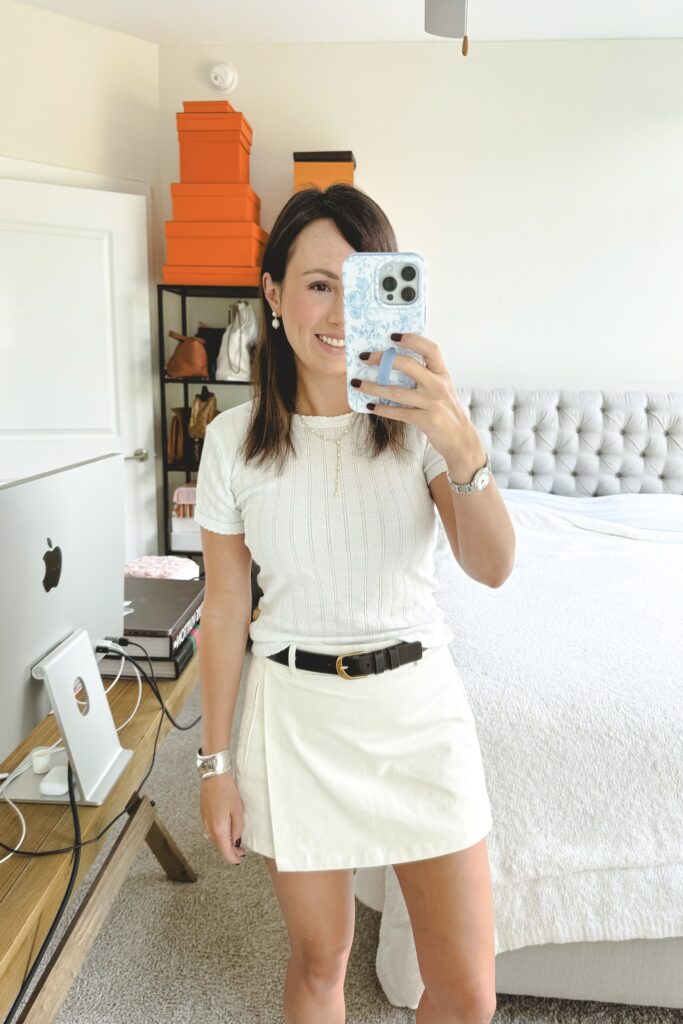 J Crew ivory skort with pointelle tee