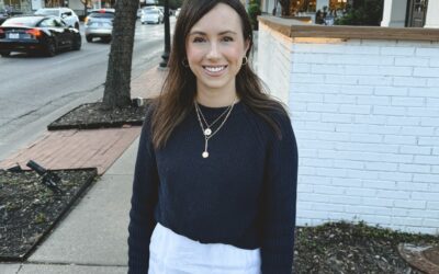 Navy sweater with white linen midi skirt and dior micro djoy