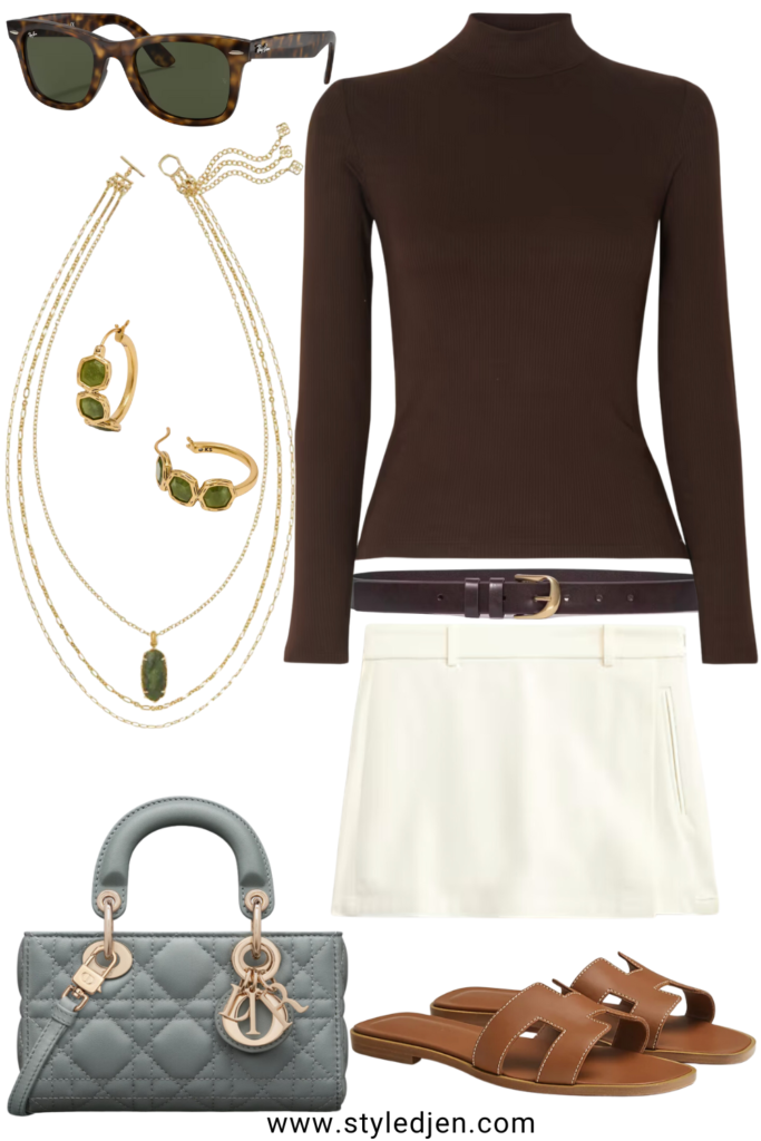 Vince brown mock neck top with cream skort