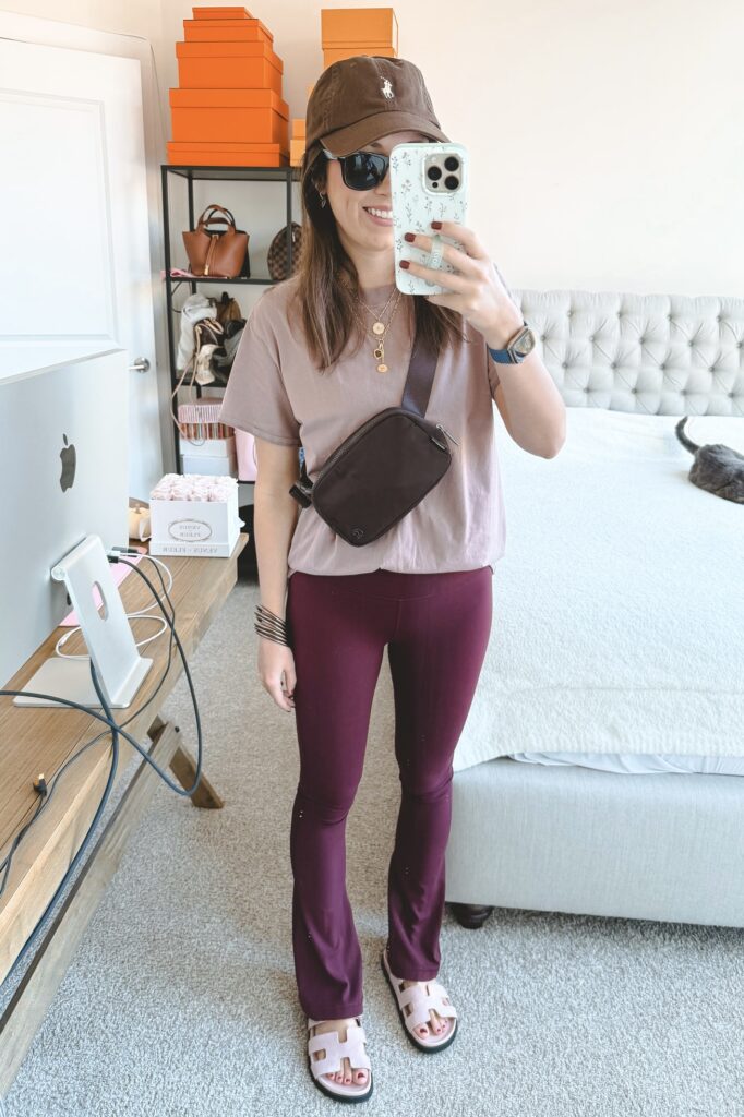 Lululemon all yours tee twilight rose with lululemon align flares garnet