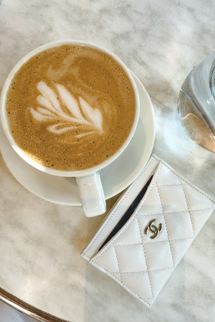 Chanel white cardholder with latte