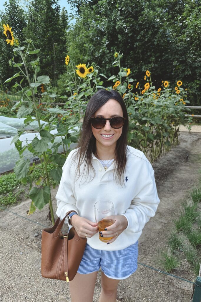 Ralph lauren white fleece polo sweatshirt with jcrew blue stripe shorts and hermes gold picotin