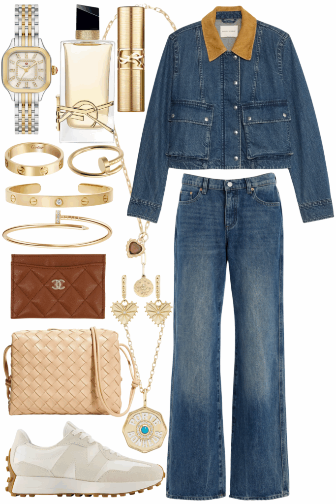 Banana republic trapeze denim jacket with dl1961 drue jeans and new balance 327 sneakers