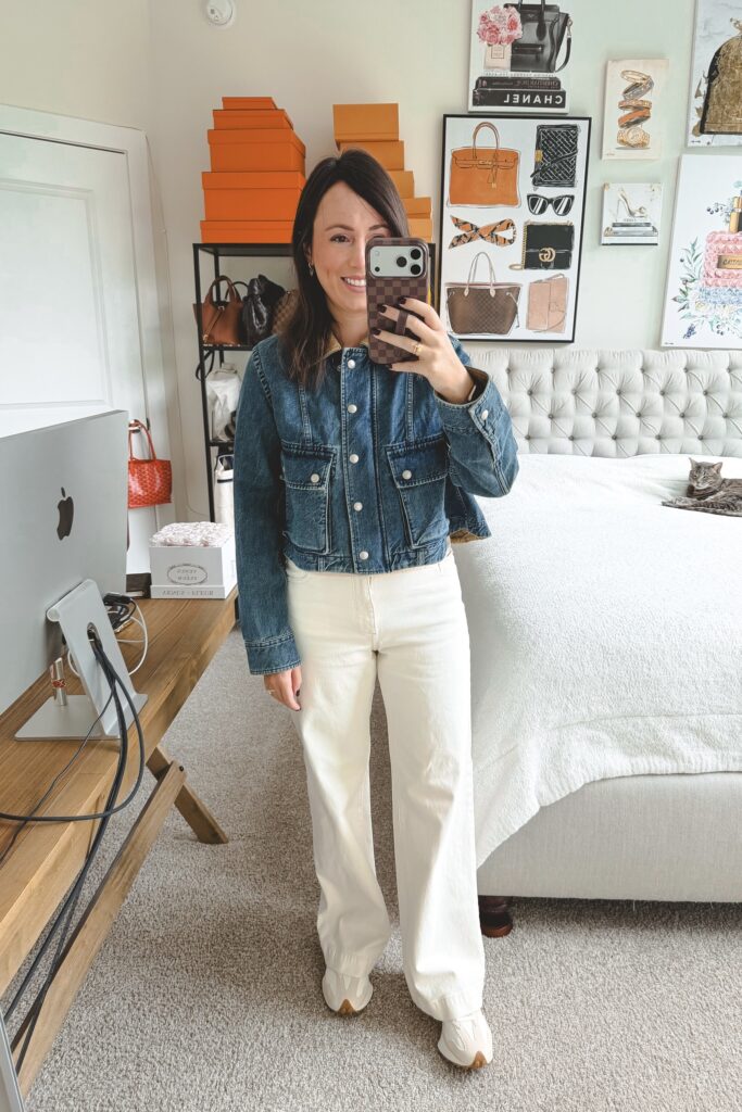 Banana republic trapeze denim jacket with white baggy jeans