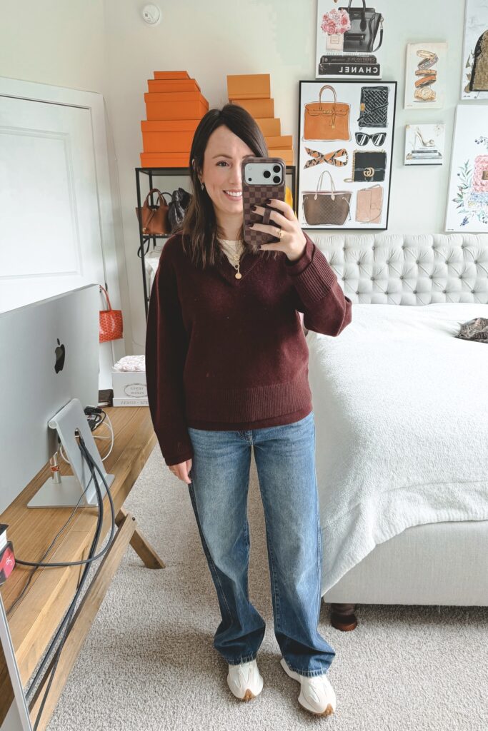 Vince double layer burgundy sweater with dl1961 drue jeans