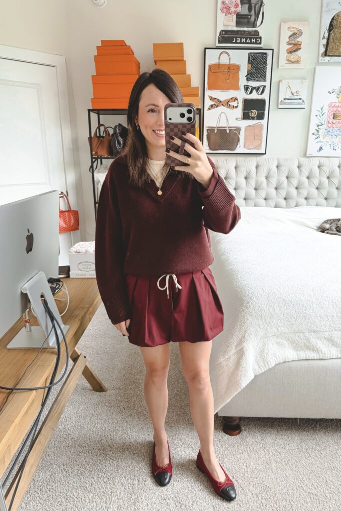 Vince double layer burgundy sweater with zara burgundy bubble skirt