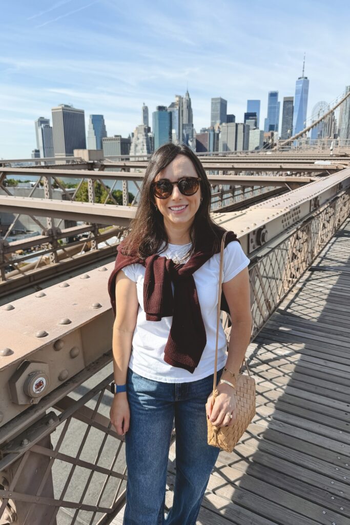 White tee with dl1961 drue jeans and bottega veneta crossbody