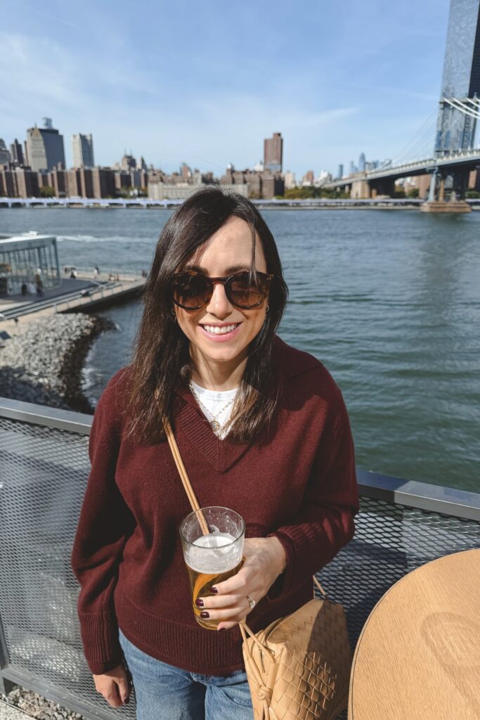 Vince double layer burgundy sweater with dl1961 drue jeans and celine sunglasses
