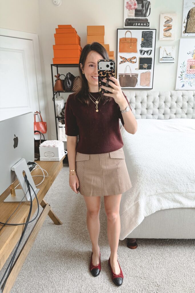 Vince burgundy short sleeve sweater over derek lam 10 crosby doris mini dress