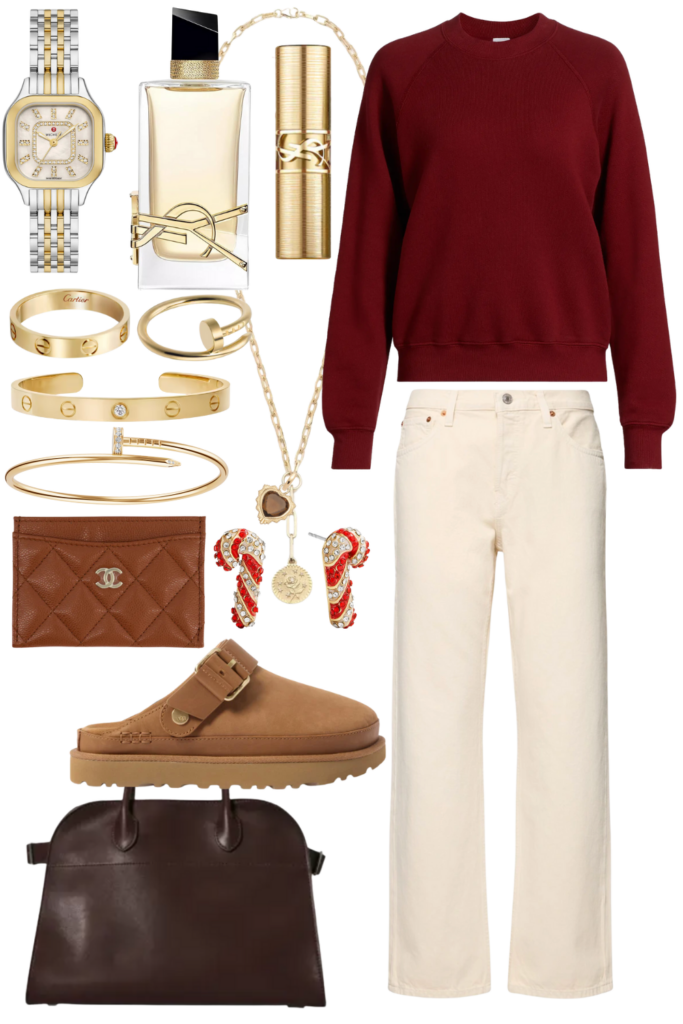 Redone hanes currant sweatshirt with redone standard jeans in vintage white and ugg goldenstar villa clogs