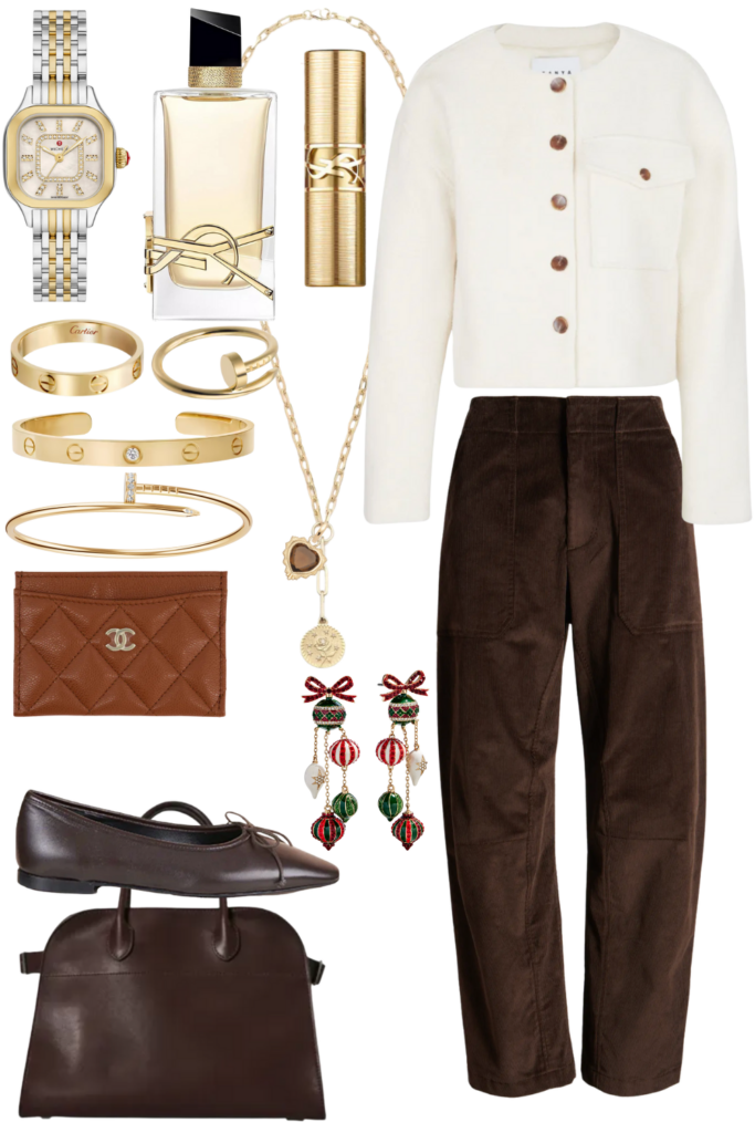 Tanya Taylor kento cream jacket with rag and bone leyton chocolate brown corduroy pants